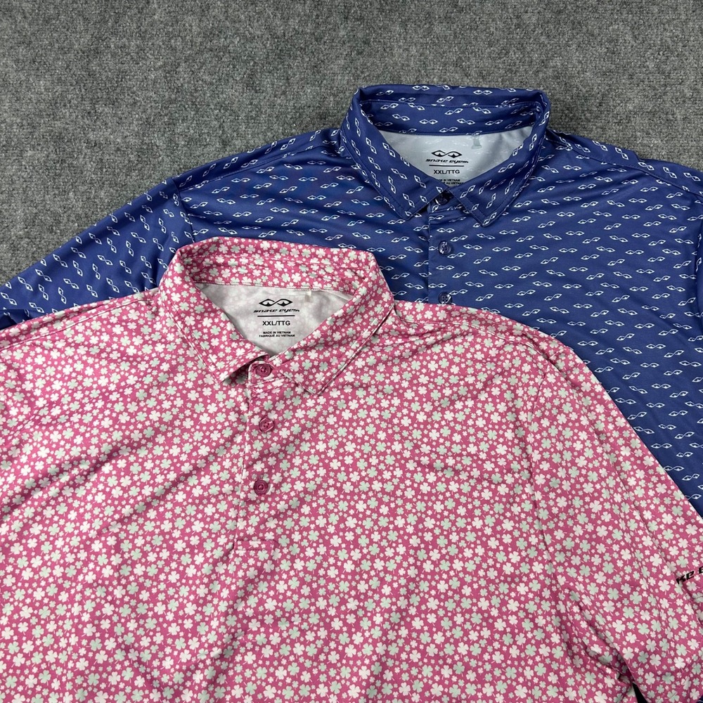 Snake Eyes Polo Shirt Mens XXL Pink Blue 2 Pack Clover Geometric Golf Activewear